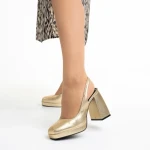Pantofi dama aurii din piele ecologica cu toc Dalaina
