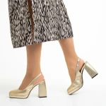 Pantofi dama aurii din piele ecologica cu toc Dalaina