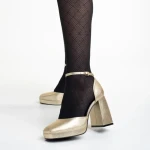 Pantofi dama aurii din piele ecologica cu toc Oneka