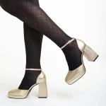 Pantofi dama aurii din piele ecologica cu toc Oneka