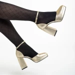 Pantofi dama aurii din piele ecologica cu toc Oneka