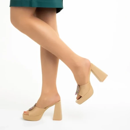 Papuci dama bej din material textil Burma