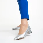 Pantofi dama argintii din material textil cu toc Ziva