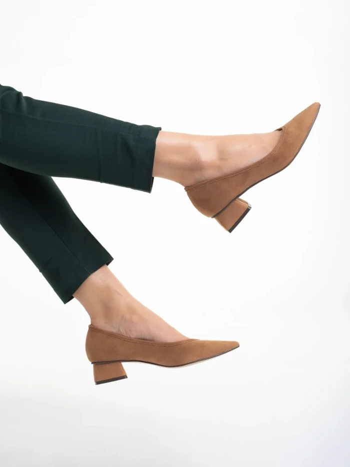 Pantofi dama bej din material textil cu toc Ziva