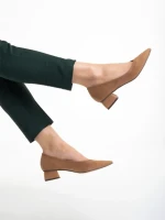 Pantofi dama bej din material textil cu toc Ziva