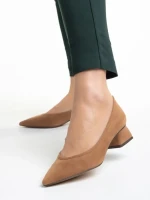 Pantofi dama bej din material textil cu toc Ziva