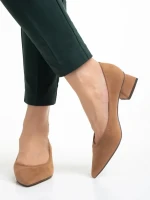 Pantofi dama bej din material textil cu toc Ziva
