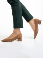 Pantofi dama bej din material textil cu toc Ziva