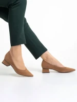 Pantofi dama bej din material textil cu toc Ziva