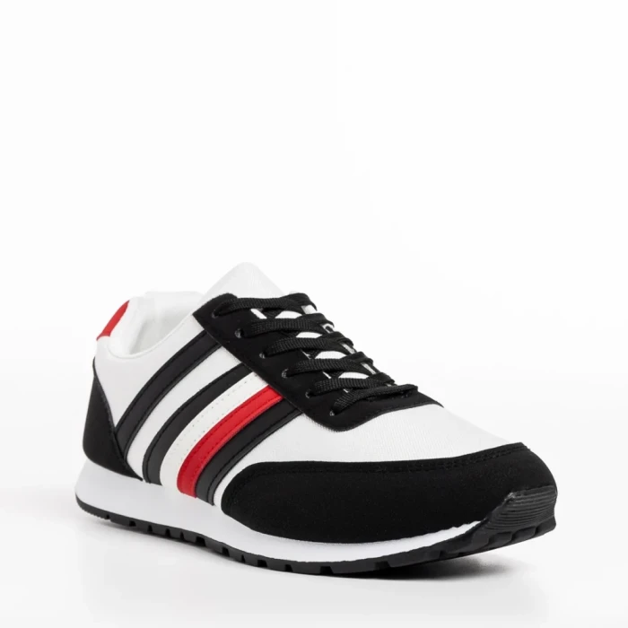 Pantofi sport barbati albi cu negru din material textil Varian