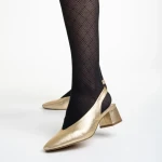 Pantofi dama aurii din piele ecologica cu toc Zelda