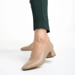 Pantofi dama bej din piele ecologica cu toc Veda