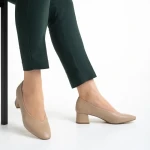 Pantofi dama bej din piele ecologica cu toc Veda