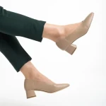 Pantofi dama bej din piele ecologica cu toc Veda