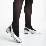 Pantofi dama argintii din piele ecologica cu toc Zelda