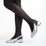 Pantofi dama argintii din piele ecologica cu toc Zelda