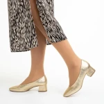 Pantofi dama aurii din piele ecologica cu toc Veda