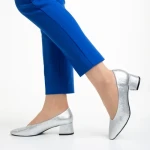 Pantofi dama argintii din piele ecologica cu toc Veda