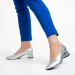 Pantofi dama argintii din piele ecologica cu toc Veda