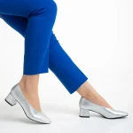 Pantofi dama argintii din piele ecologica cu toc Veda