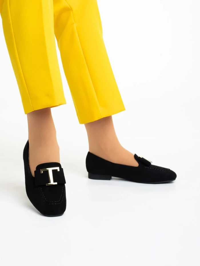 Mocasini dama negri din material textil Rosey