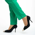 Pantofi dama negri din material textil cu toc Melany