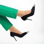Pantofi dama negri din material textil cu toc Melany