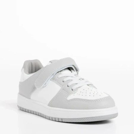 Pantofi sport copii albi cu gri din piele ecologica Bristol