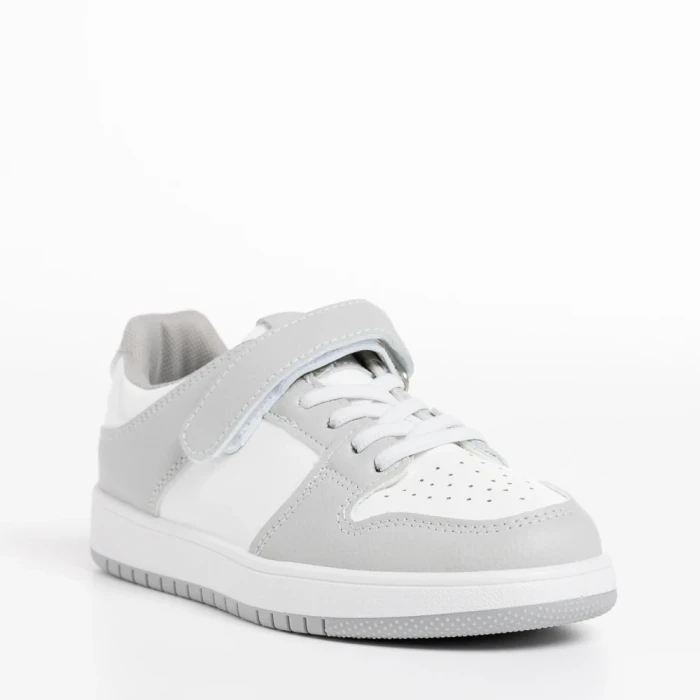 Pantofi sport copii albi cu gri din piele ecologica Bristol