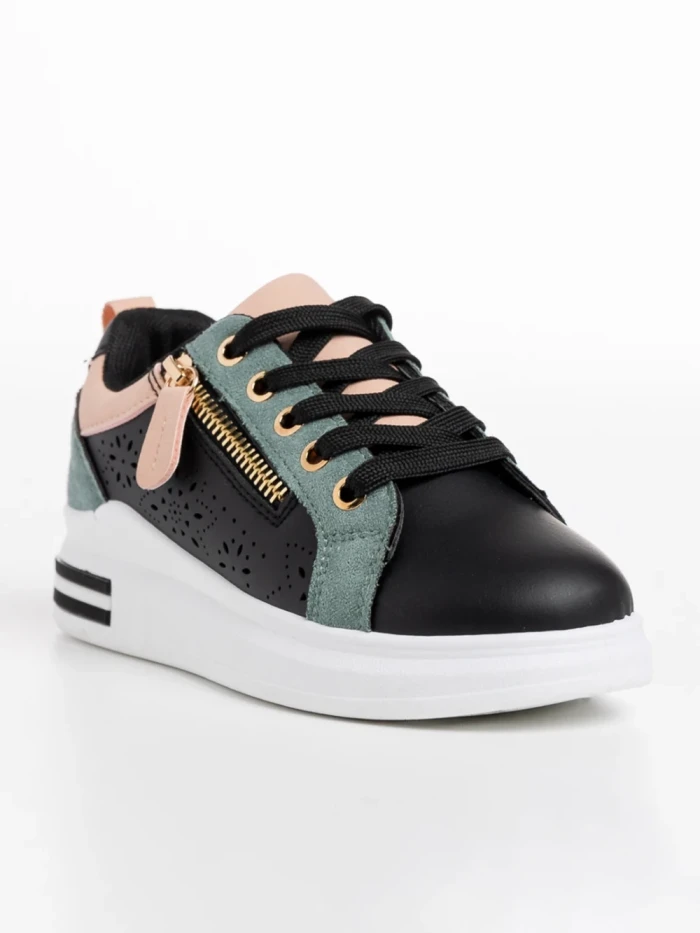 Pantofi sport copii negri din piele ecologica Teal