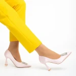 Pantofi dama roz din material textil cu toc Trudy