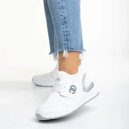 Pantofi sport dama albi din piele ecologica si material textil Nairobi