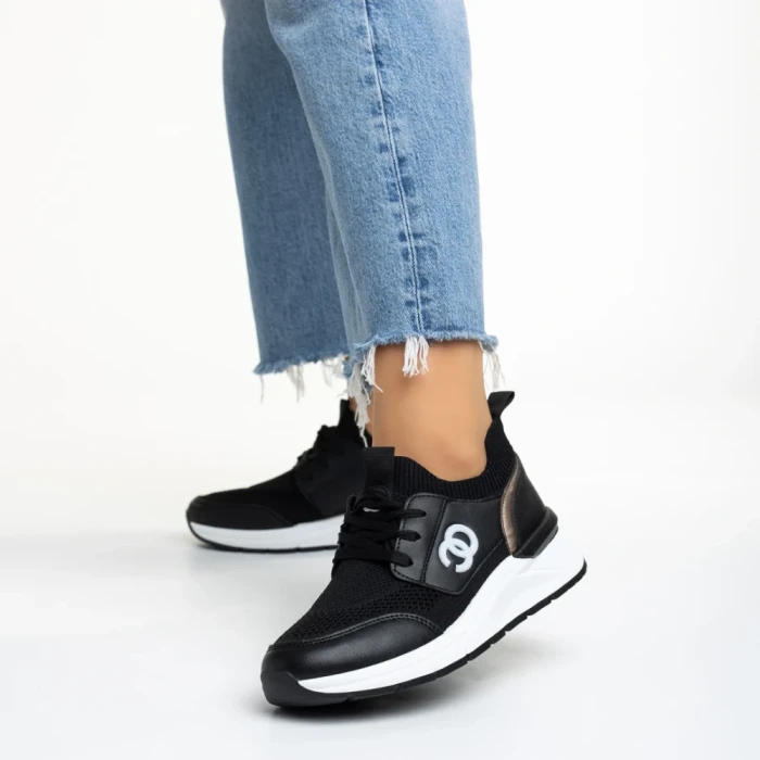 Pantofi sport dama negri din piele ecologica si material textil Nairobi