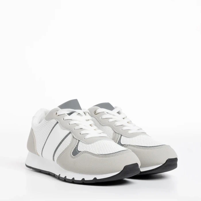 Pantofi sport barbati albi cu gri din material textil Lorenzo