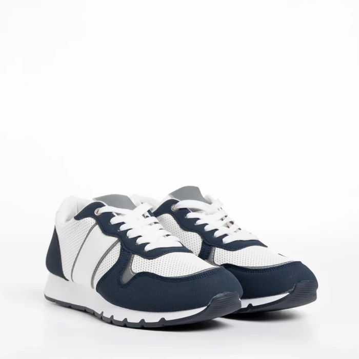 Pantofi sport barbati albi cu albastru din material textil Lorenzo