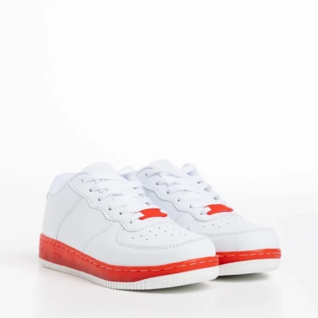 Pantofi sport copii albi cu rosu din piele ecologica Carsyn