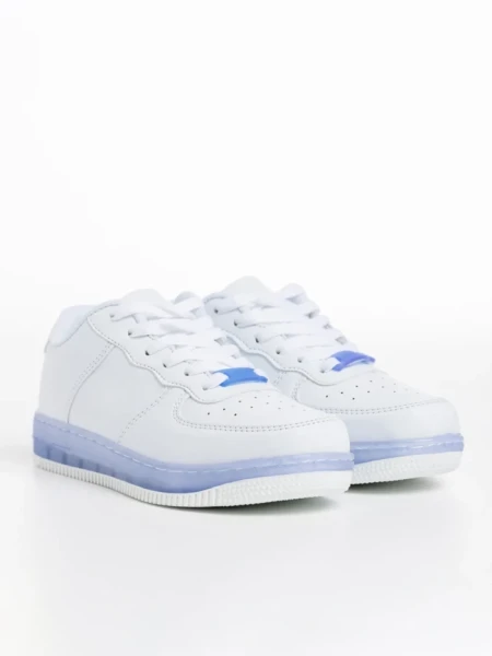 Pantofi sport copii albi cu albastru din piele ecologica Carsyn