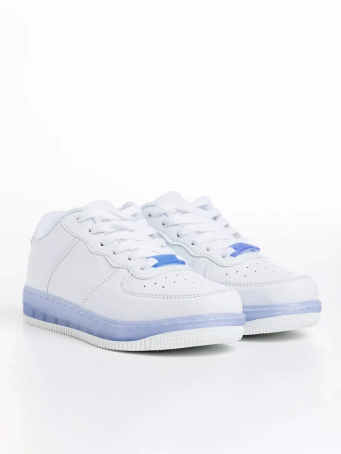 Pantofi sport copii albi cu albastru din piele ecologica Carsyn