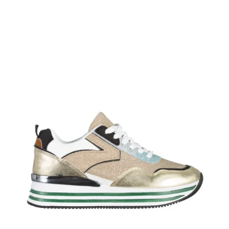 Pantofi sport dama aurii din piele ecologica si material textil Dottie
