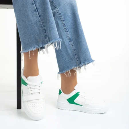 Pantofi sport dama albi cu verde din piele ecologica Sonal