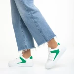 Pantofi sport dama albi cu verde din piele ecologica Sonal
