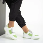 Pantofi sport dama albi cu verde din piele ecologica Inola