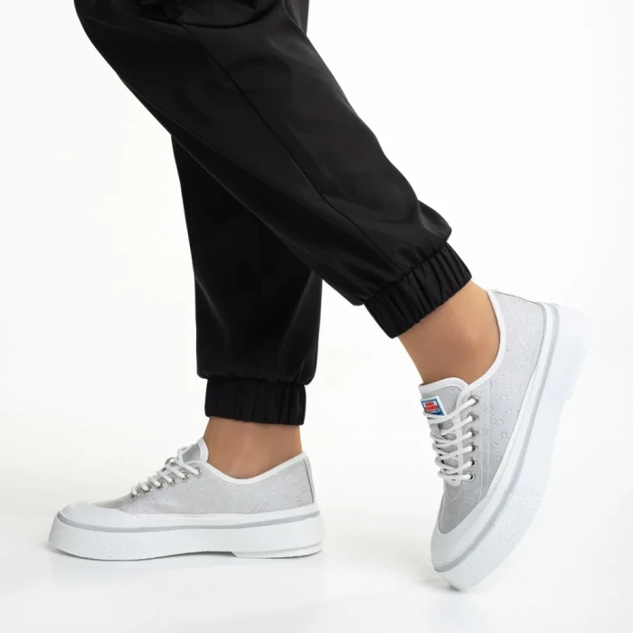 Tenisi dama gri din material textil Dariana