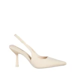 Pantofi dama bej din material textil cu toc Oveta