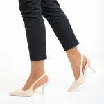 Pantofi dama bej din material textil cu toc Oveta