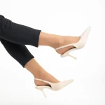 Pantofi dama bej din material textil cu toc Oveta