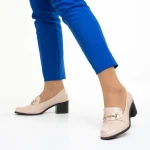 Pantofi dama bej din piele ecologica lacuita cu toc Ilonka