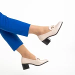 Pantofi dama bej din piele ecologica lacuita cu toc Ilonka