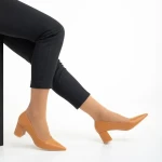 Pantofi dama camel din piele ecologica cu toc Amarilis