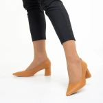 Pantofi dama camel din piele ecologica cu toc Amarilis